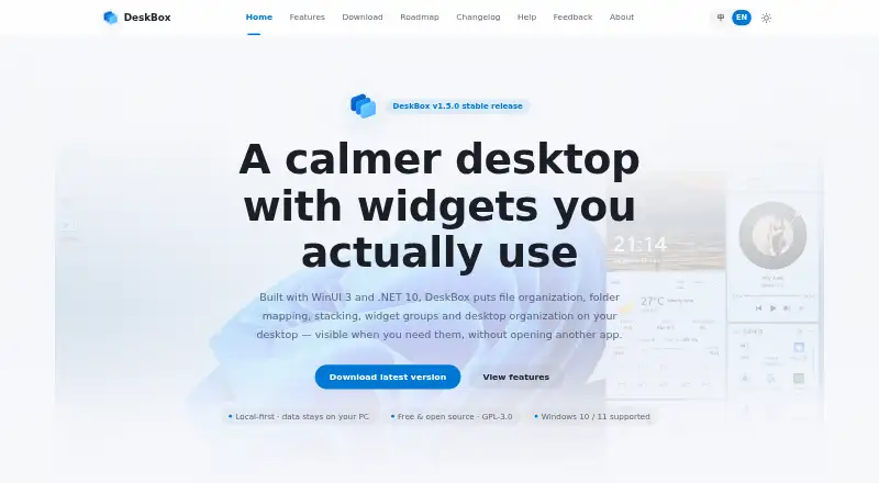 The DeskBox homepage