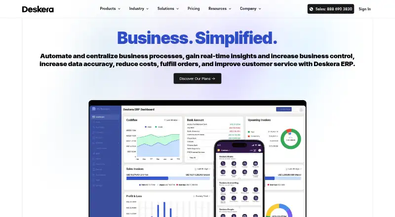 The Deskera ERP homepage