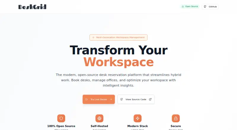 The DeskGrid homepage