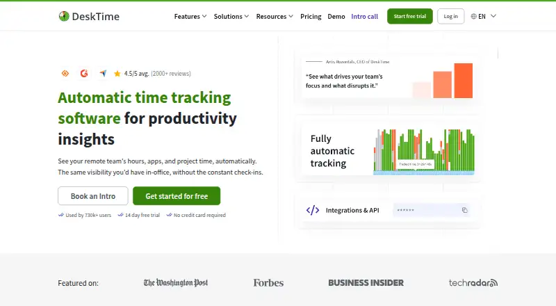 The DeskTime homepage