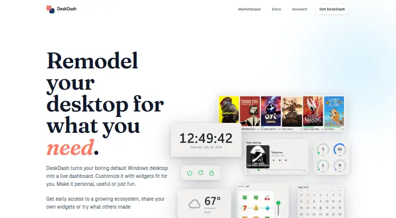 The DeskDash homepage