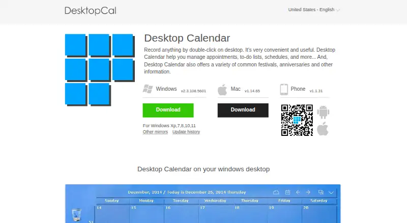 The Desktop Calendar homepage