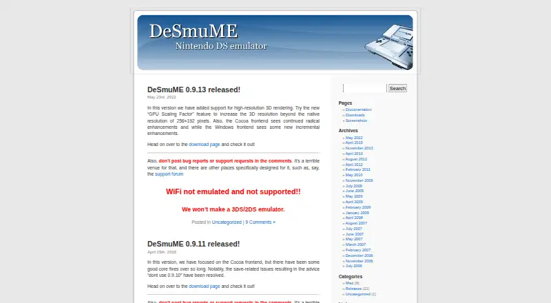 The DeSmuME homepage