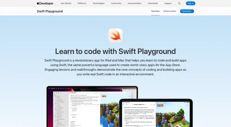 The Swift Playgrounds homepage