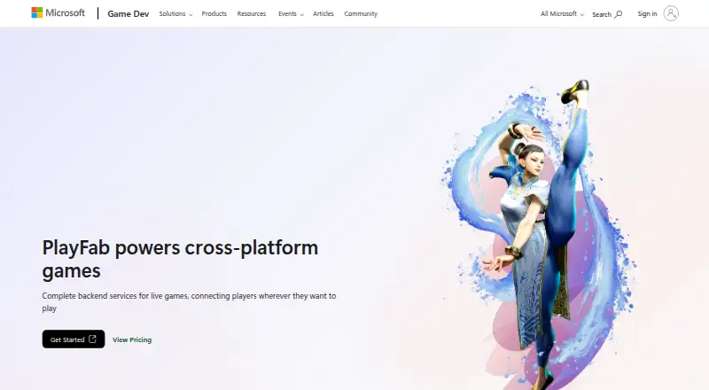 The PlayFab homepage
