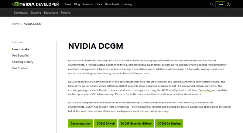 The NVIDIA Data Center GPU Manager homepage