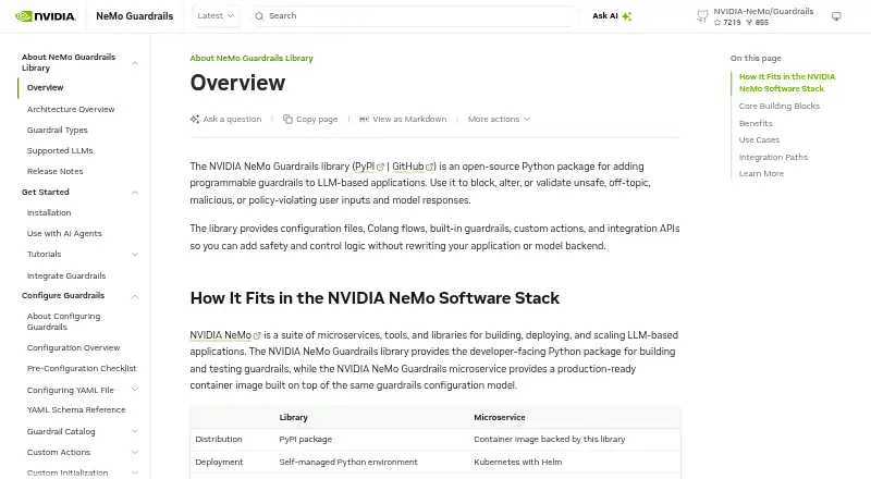 The NVIDIA NeMo Guardrails homepage