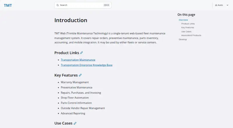 The Trimble TMT Web homepage