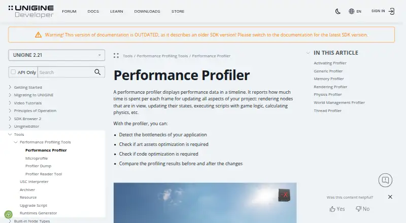 The Unigine Profiler homepage