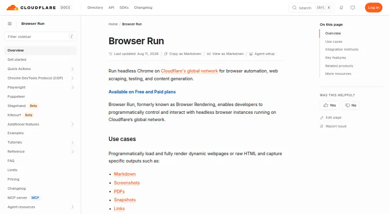 The Cloudflare Browser Run homepage