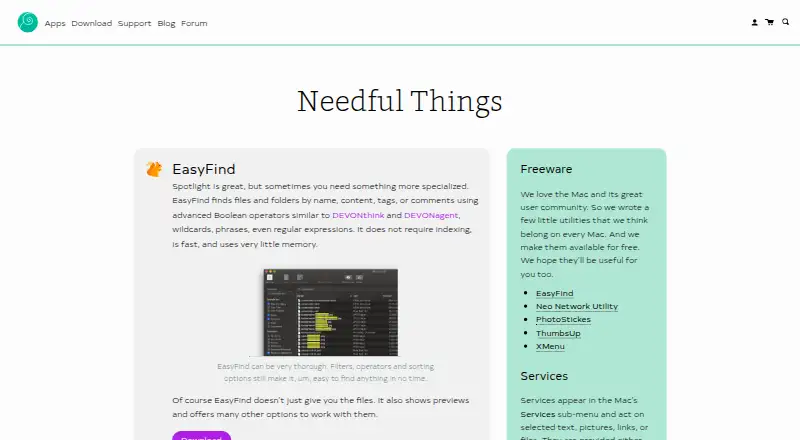 The EasyFind homepage
