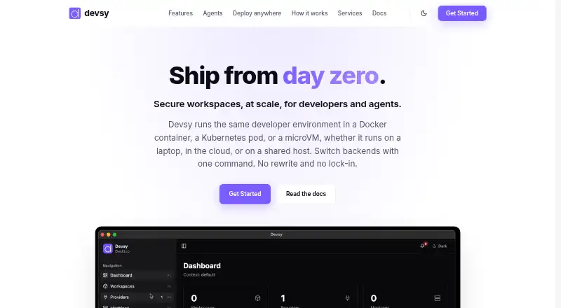 The Devsy homepage