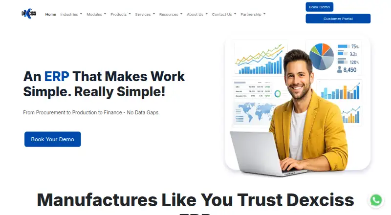 The Dexciss ERP homepage