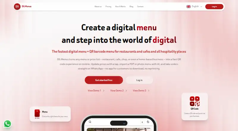 The DG Menus homepage