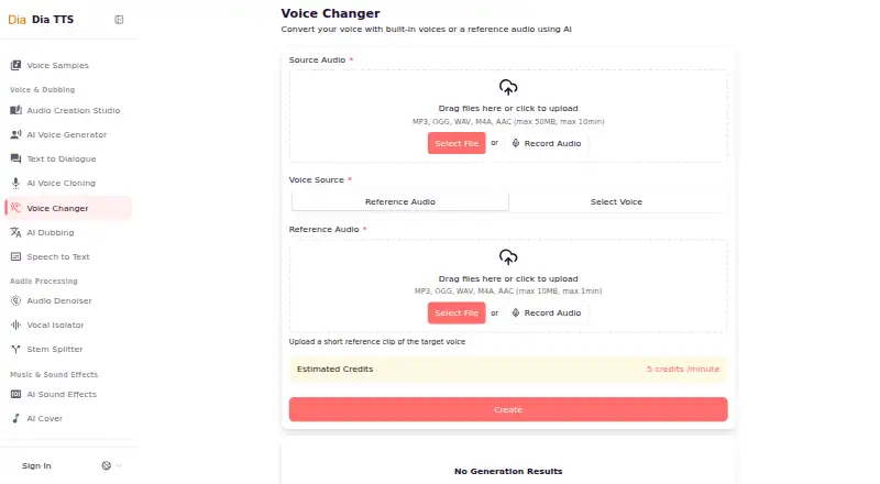 The Dia TTS Voice Changer homepage