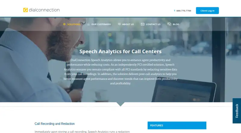 The DialConnection Speech Analytics homepage