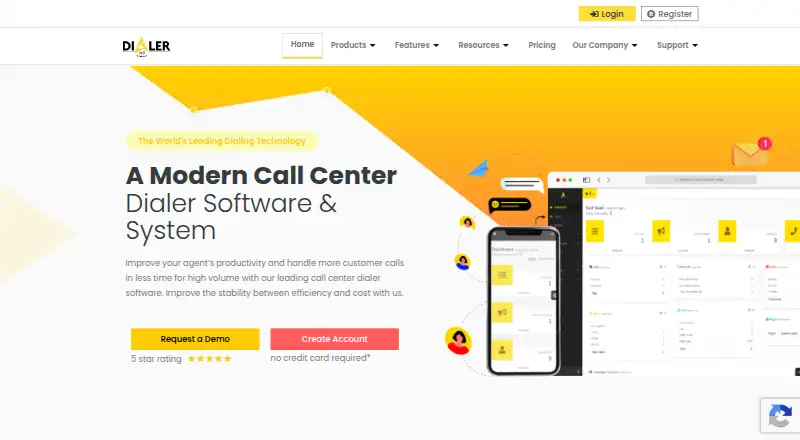 The Dialer360 homepage