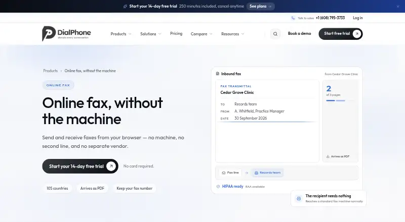 The DialPhone Online Fax homepage