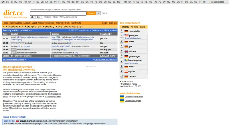 The dict.cc homepage