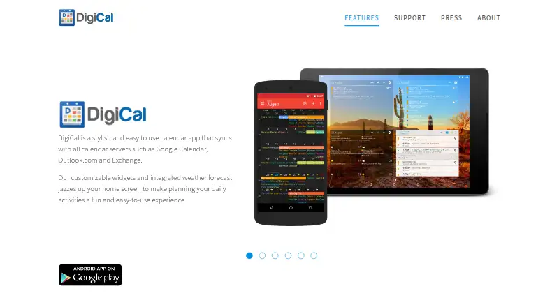The DigiCal homepage