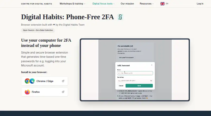 The Phone-Free 2FA homepage