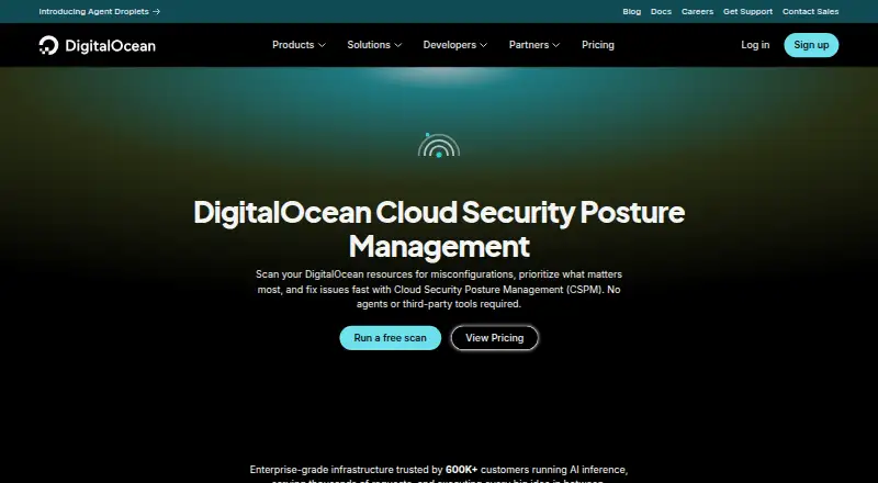 The DigitalOcean Cloud Security Posture Management homepage