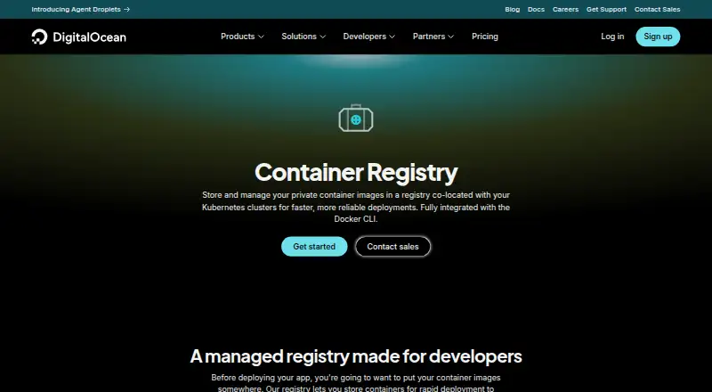 The DigitalOcean Container Registry homepage