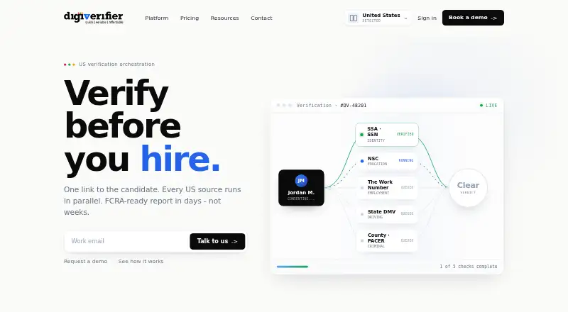The DigiVerifier homepage