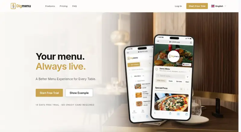 The Digmenu homepage