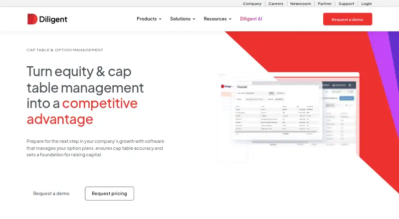 The Diligent Equity homepage