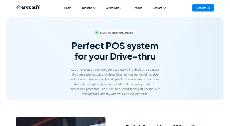 The Dine Out Pro Drive-Thru Software homepage