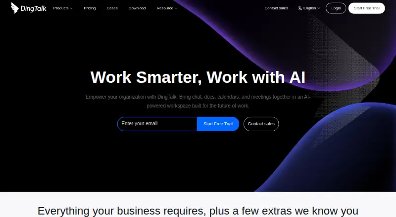 The DingTalk homepage