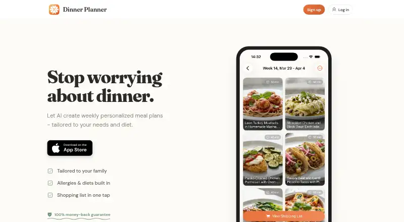 The DinnerPlanner.ai homepage