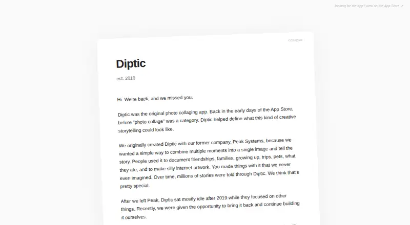The Diptic homepage