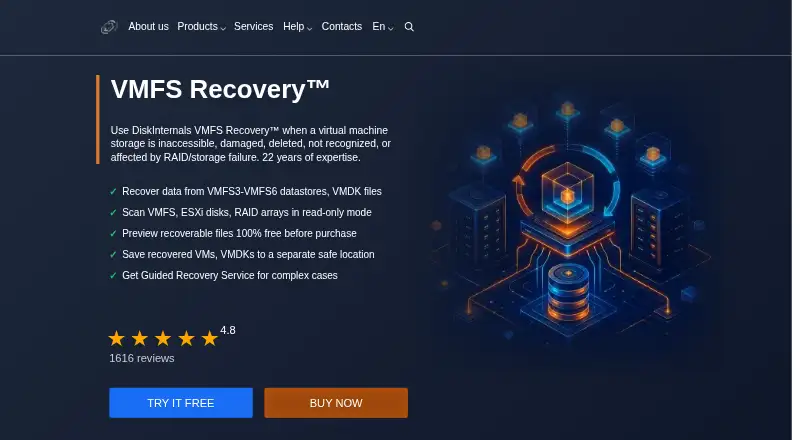 The DiskInternals VMFS Recovery homepage