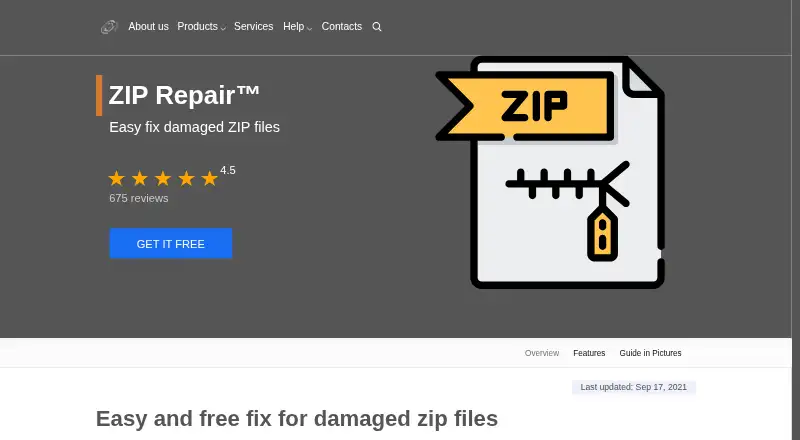 The DiskInternals ZIP Repair homepage