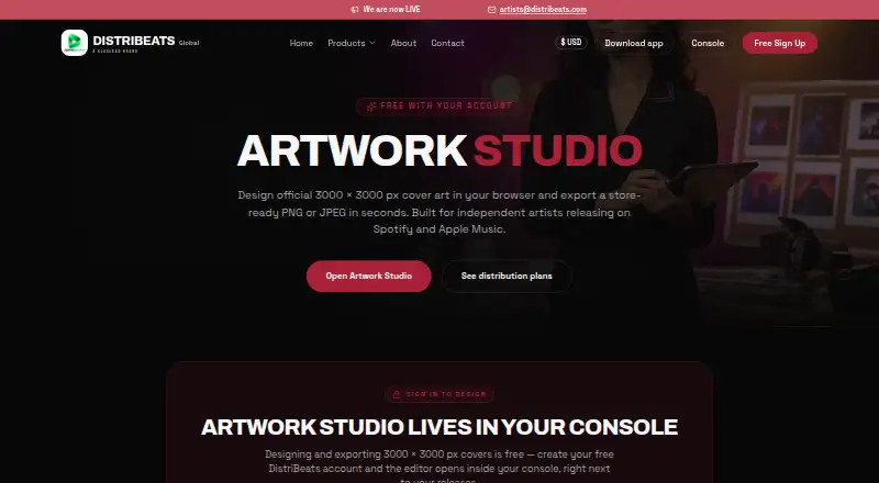 The DistriBeats Artwork Studio homepage