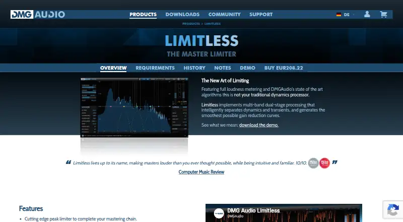 The DMG Audio Limitless homepage