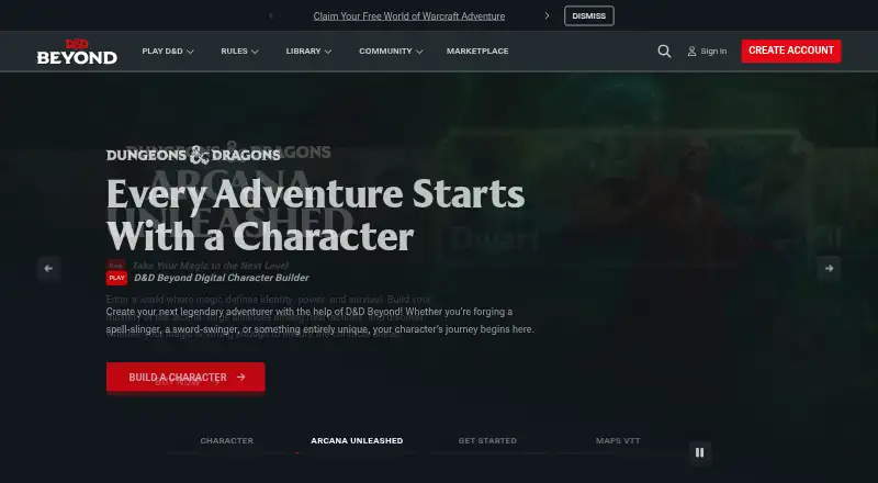 The D&D Beyond Maps homepage