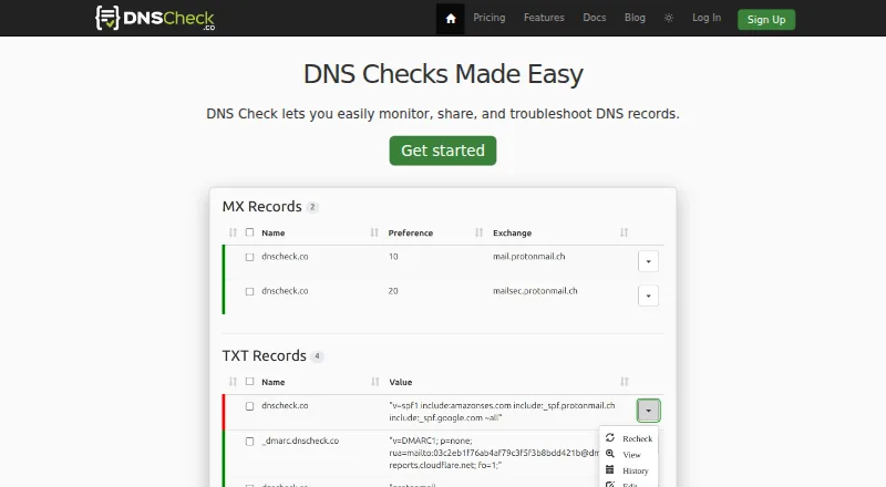 The DNS Check homepage