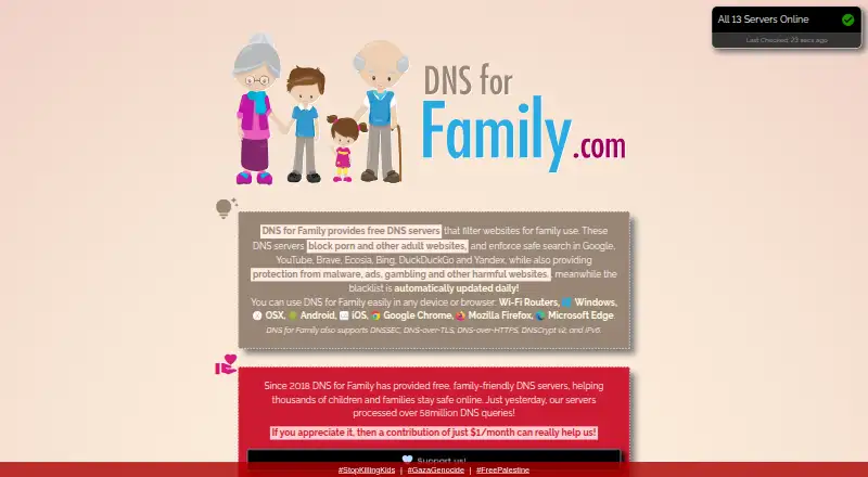 The DNS for Family homepage