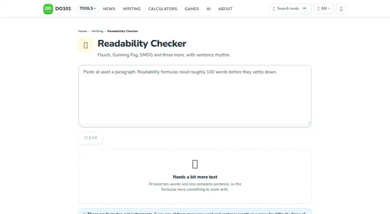 The DO101 Readability Checker homepage