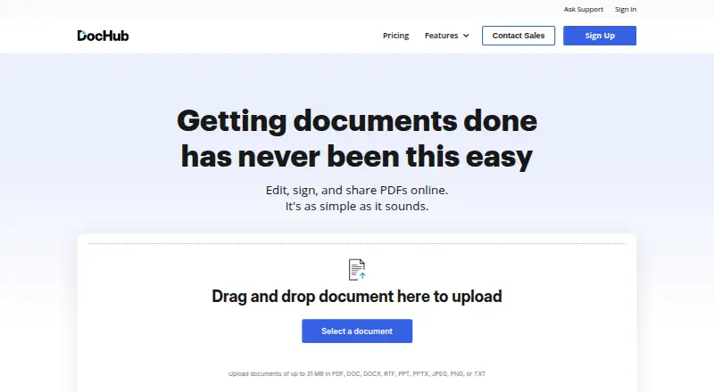 The DocHub homepage