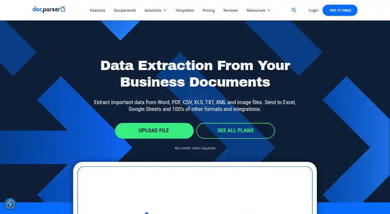 The Docparser Invoice Parser homepage