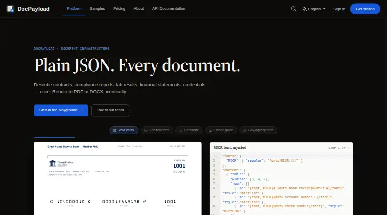 The DocPayload homepage