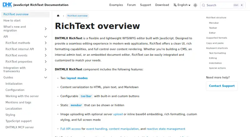 The DHTMLX RichText homepage
