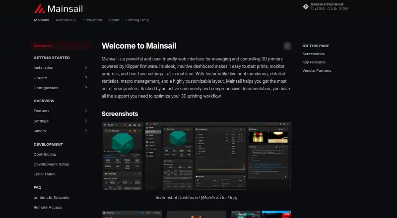 The Mainsail homepage