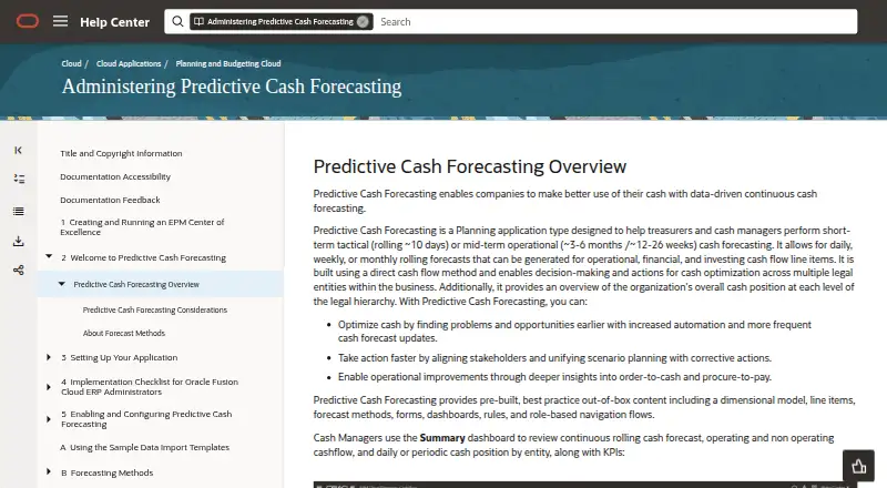 The Oracle Predictive Cash Forecasting homepage