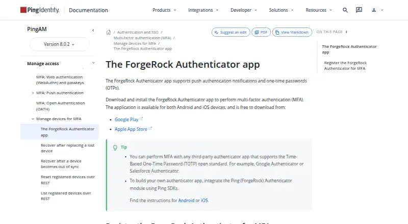 The ForgeRock Authenticator homepage