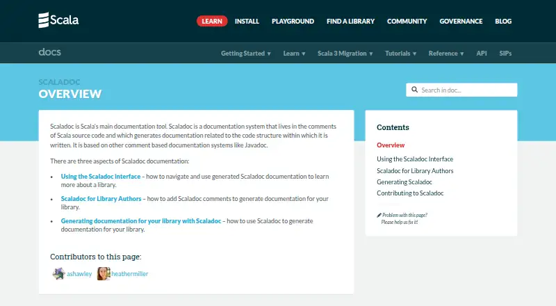 The Scaladoc homepage
